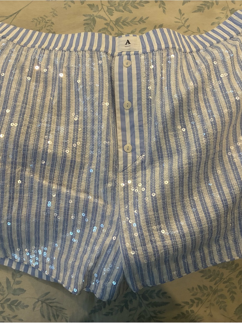 Anthropologie Blue and White Striped sequin boxer style shorts - Picture 5 of 7